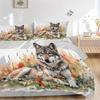 3pcs Wild Wolf amidst Autumnal Wildflowers Print Bedding Set (1 Cover + 2 Pillowcases, Without Inserts), This Printed Bedding Set is Soft and Com