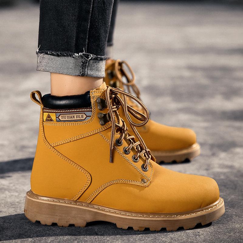 Men's shoes Martin shoes big head leather boots outdoor tooling boots autumn and winter high-top matte leather surface large size velvet cotton