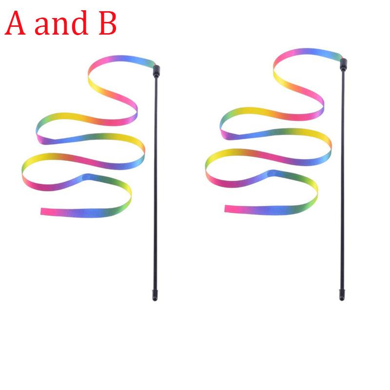 1 STÜCK Haustier Katze Spielzeug Niedlich Lustig Regenbogenstreifen Stab Katzenangel Haustierspielzeug für Katzen Interaktives Spielzeug Katzenzubehör Haustierprodukte