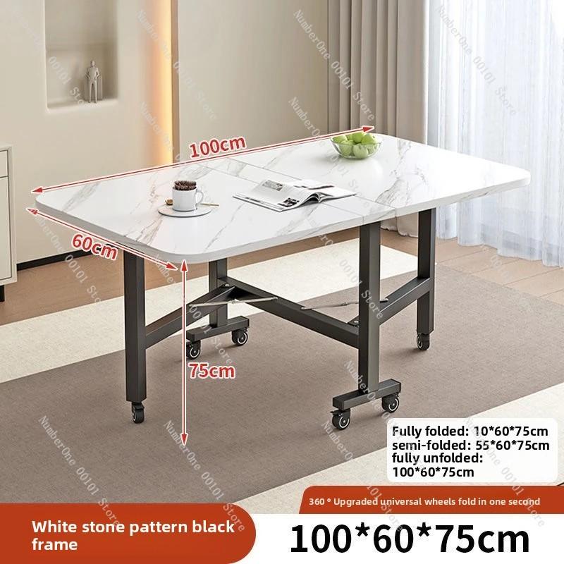 Household Folding Dining Table, Movable Extendable Table for Small Apartments, Rectangular Table with Chair, Space-saving Design