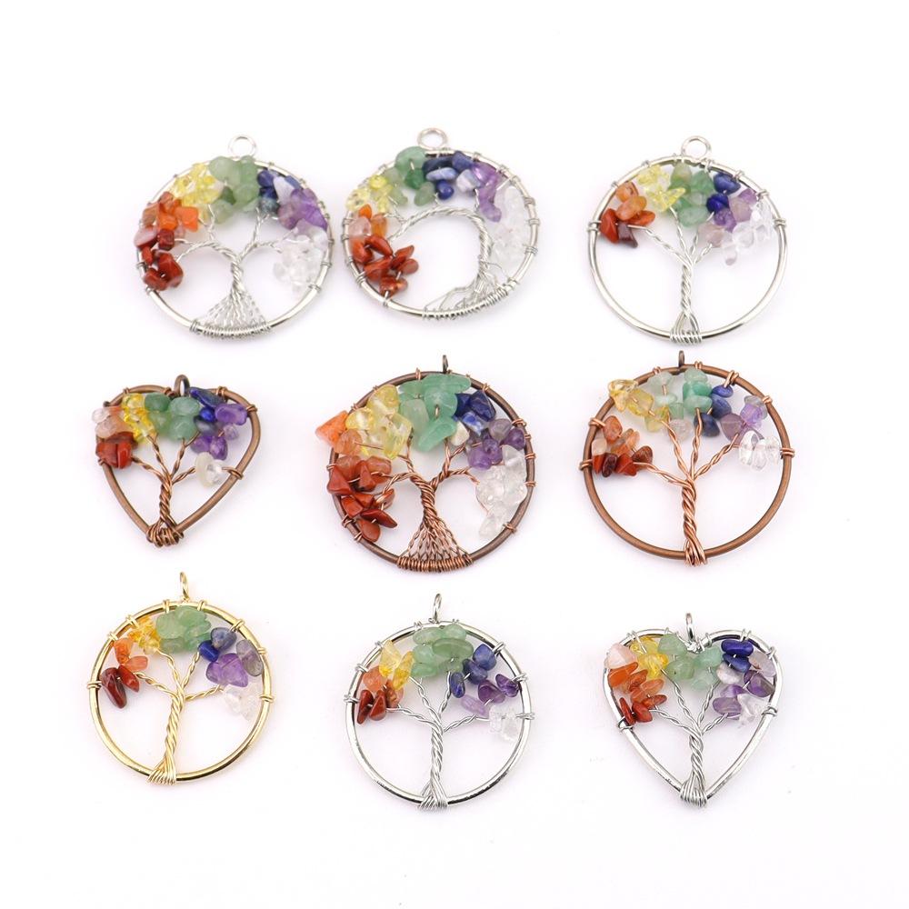 7-Color Natural Stone Jewelry Crystal Gravel Fortune Tree Handmade Winding Tree Of Life Pendant Necklace Jewelry N741
