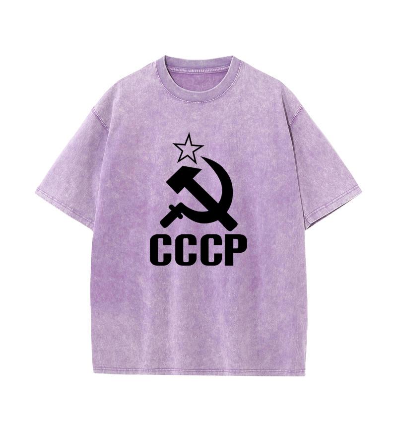 

2025 Лето 100% хлопок стираный Old Craft свободная футболка большой размер О-образный вырез свободная мужская футболка CCCP принт XXL фиолетовый