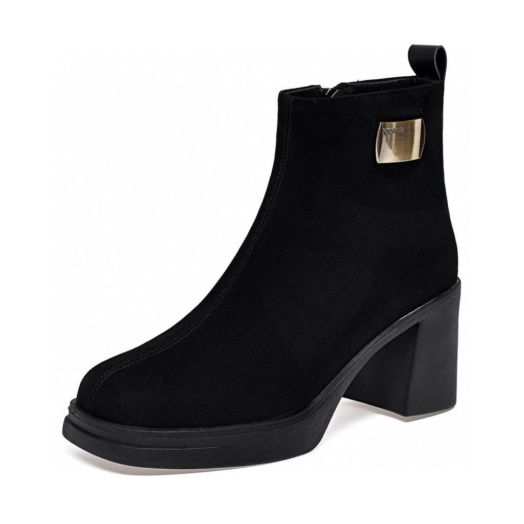 Thick-soled Thin Boots Women's Autumn and Winter Square Head Fashion Short Boots Waterproof Platform Thick Heel Straight Boots Fashion Boots