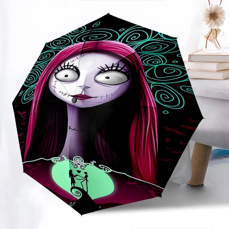 Sally, Nightmare Before Christmas Automatic Opening and Closing Umbrella - 8 Ribs Portable Folding Umbrella with Plastic Handle, Suitable fo