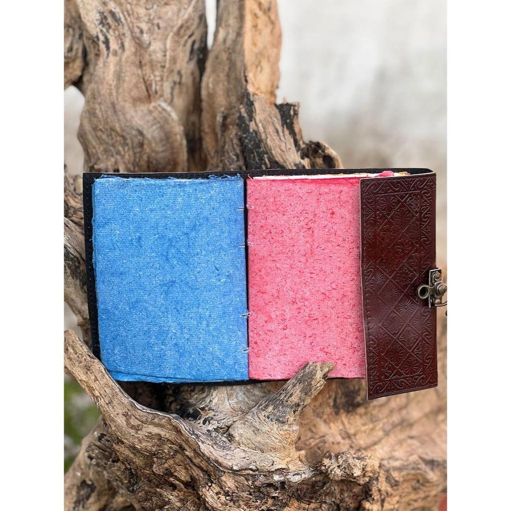 Handmade Leather Triple Moon Journal: Stone Embossed Notebook