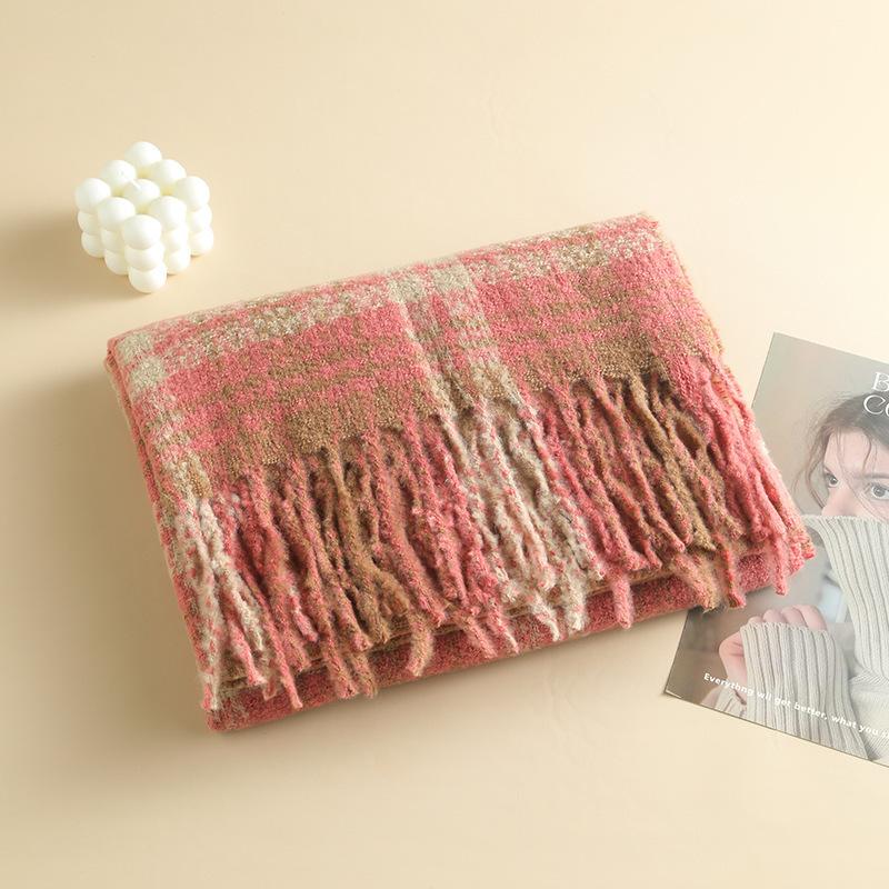 Premium contrasting color plaid scarf, winter warm couple scarf dual-purpose fringed decorative shawl