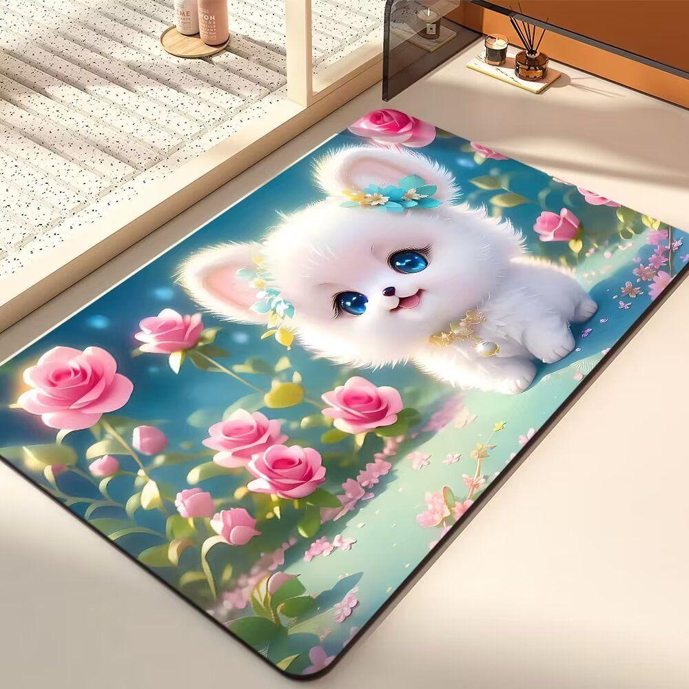 Diatom Mud Suction Mat Cartoon Cute Puppy Bathroom Floor Mat Toilet Toilet Door Non-slip Door Mat Quick Drying Mat