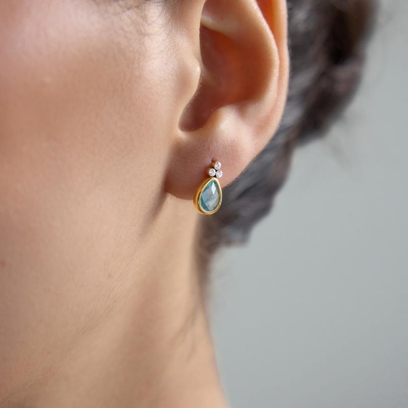 Geometric Zircon Glass Stud Earring For Women Gold Pvd Plated Stainless Steel Waterproof Earring Fashion Jewelry