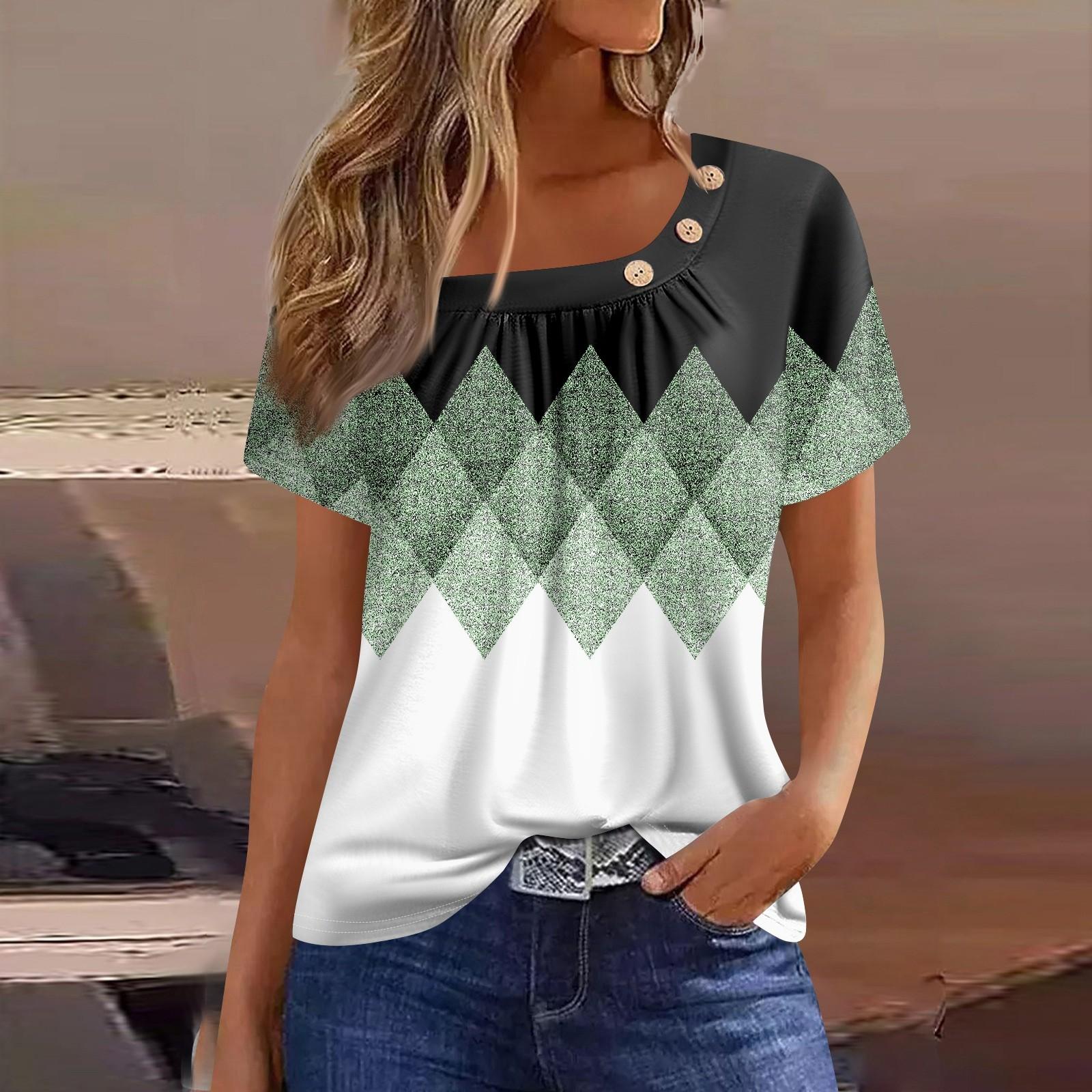 

Летние топы для женщин. Удобные женские топы с круглым вырезом и короткими рукавами. Футболки с принтом для женщин. XXXL светло-зеленый