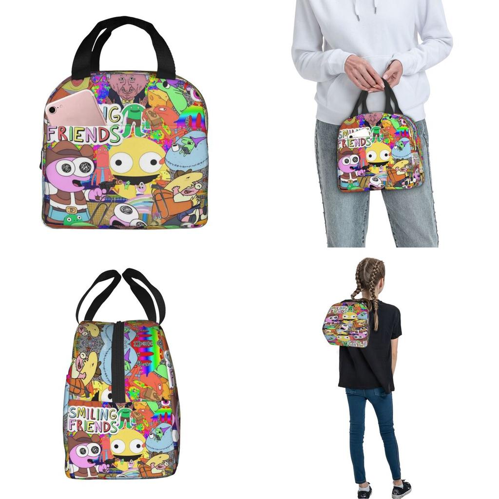 Insulated Lunch Bag Smiling Friends Pim And Charlie Accessories Storage Food Box Ins Style Thermal Cooler Lunch Box For School