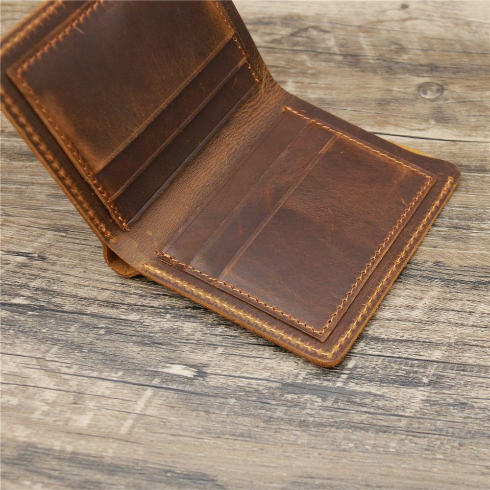 Short Style Men Genuine Leather Wallet Retro Male Purse Card Bag Business