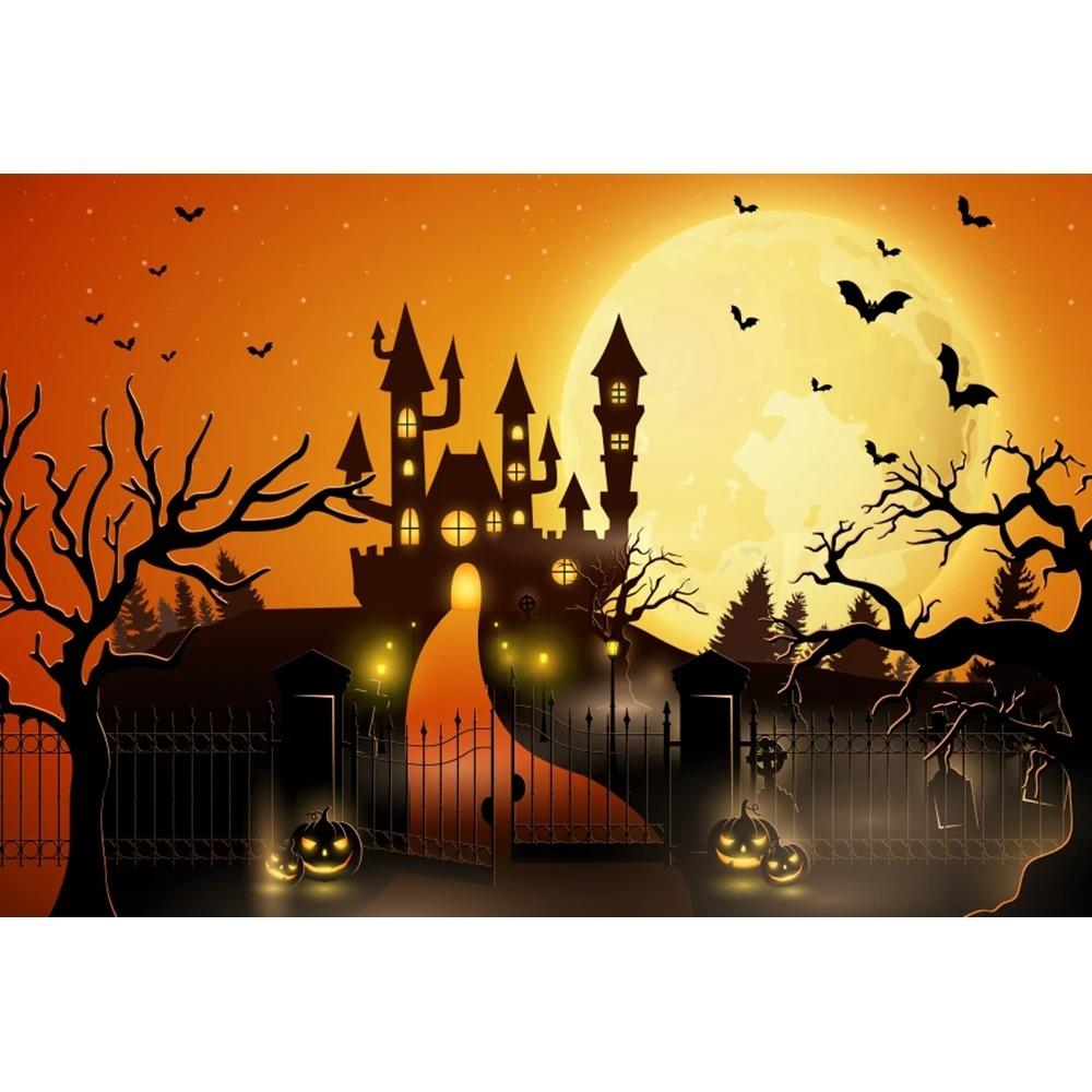 Halloween Party Decoration Hanging Cloth Pumpkin Witch Bat Castle Full Moon Night Photography Background Not Room Decoration