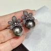 10mm Peacock Blue Natural Round Pearls Fashion Flower Stud Earrings DIY 925 Silver Holder Fine Wedding Jewelry for Women