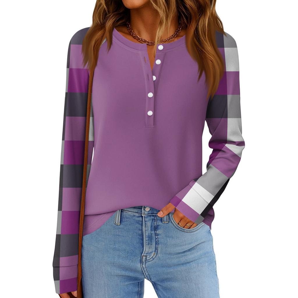 Dámská móda Volný top s dlouhým rukávem a kulatým výstřihem