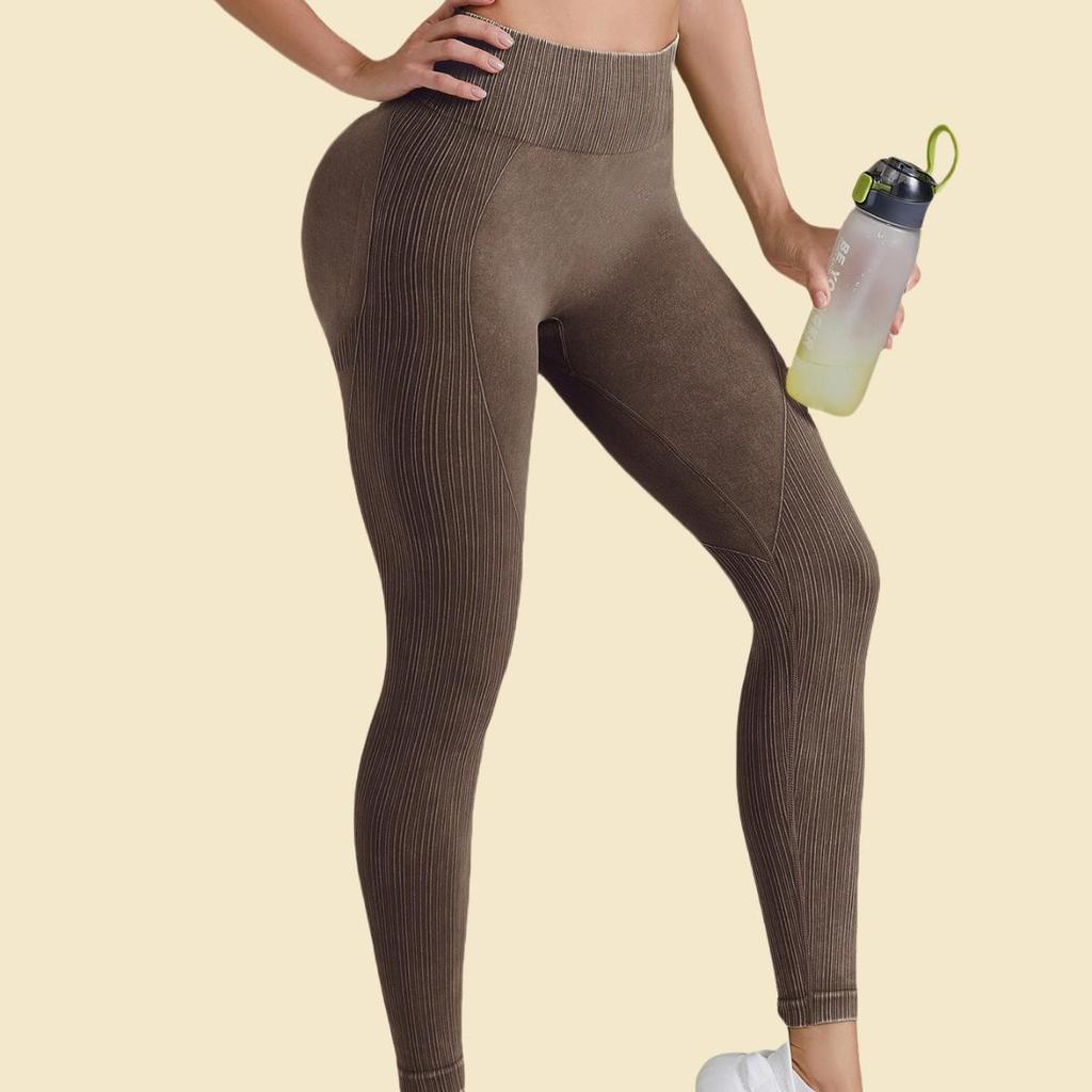 High-Waist Seamless Yoga Pants - Women's Ribbed Fitness Leggings