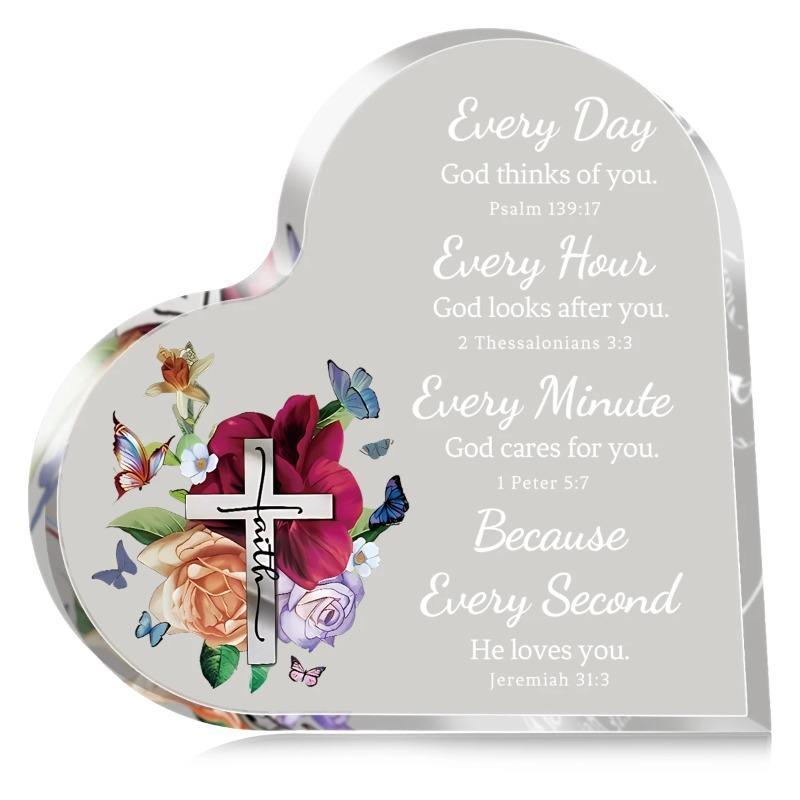 2D Flat Christian Gift Acrylic Heart Desktop Decoration Plaque, Home Decor Plaque Hanging Wall Art Decorative Garden Decoration for Room Door Signs Ha