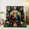 Holy Family Stained Glass Throw Blanket bedroom Blanket for Livingroom Couch lunch break Soft Cozy throw for Friend's festival Gift
