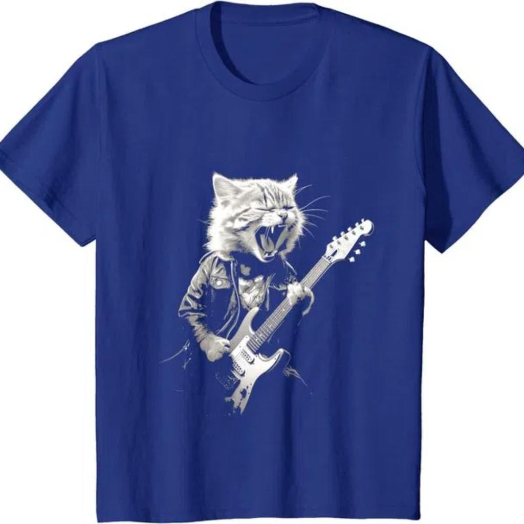 Zabawny Rock Cat Grający na Gitarze 3D Drukuj Casual Męski T-shirt Damski T-shirt Dziecięcy Festiwal Muzyczny Ubrania Graficzne T-shirty