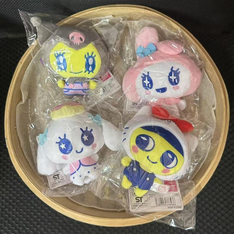 Cartoon Tamagotchi Mametchi Plush Toy Keychain Kitty Melody Kuromi Kawaii Bag Charm Stuffed Doll Accessory Decoration Kids Gifts