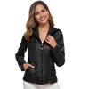 Women's Faux Leather Hooded Biker Jacket, 5 Colors, 11 Sizes, Zip Front