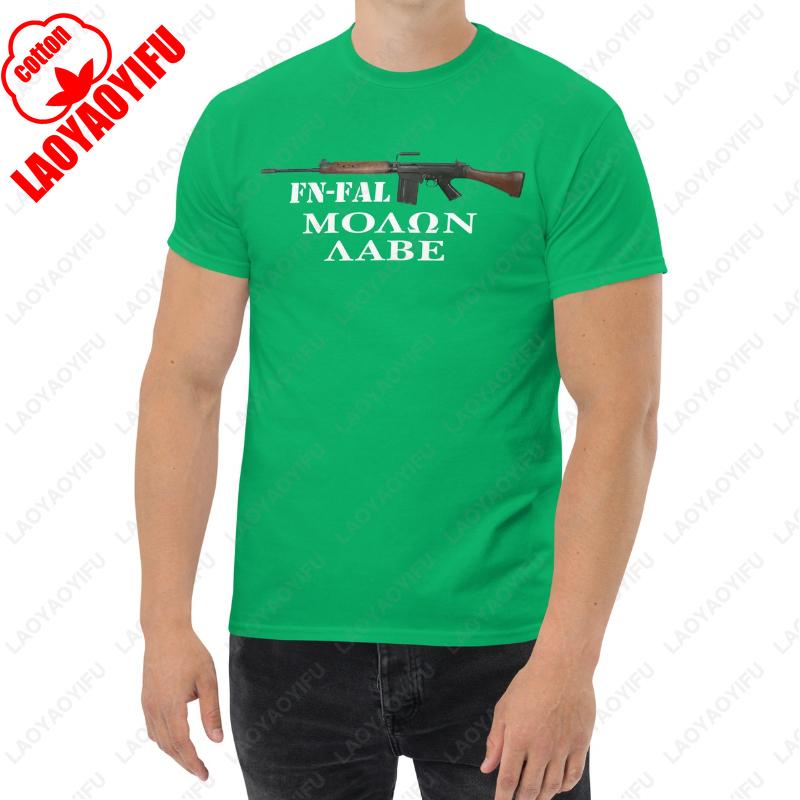 FN FAL Rifle Molon Labe Spartan Warrior Mens Classic TShirt Unique Vintage Fashion Streetwear Camisetas High Quality Cotton Tee