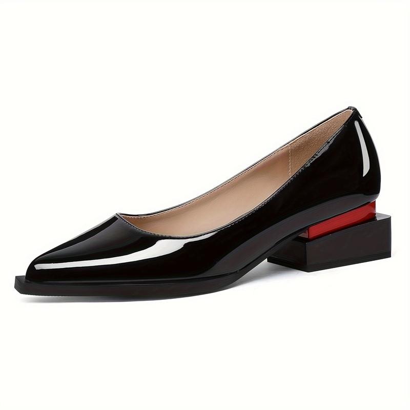 Fashion Women's new pointed patent leather mid heel oversized comfortable casual retro work single shoe