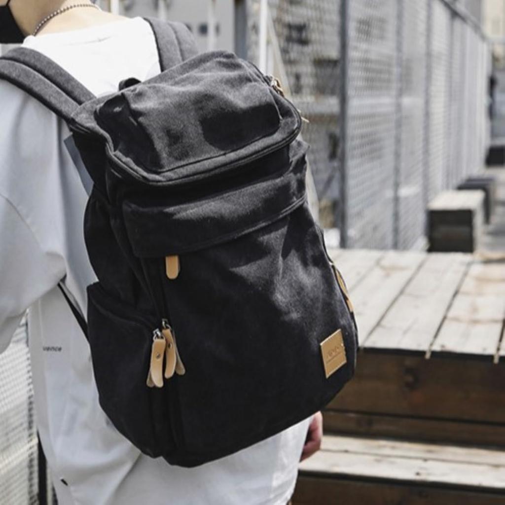 Canvas and Genuine Leather and Unisex Plain Backpack Canvas Simple Military Outdoor Travel Business Trip Rucksack Outdoor Sports College Students High