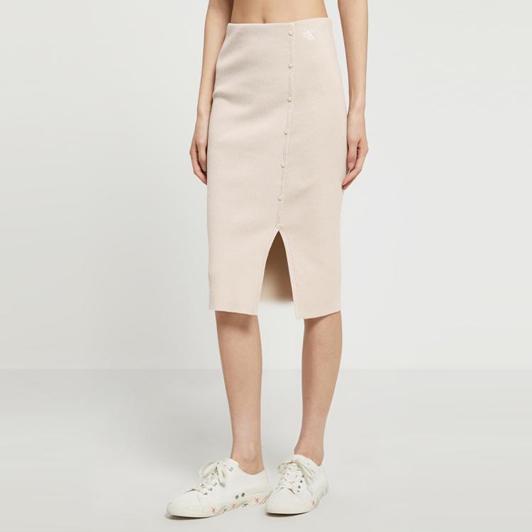 Calvin Klein Solid Split Knit Maxi Skirt Women Skirts Beige J221128-ACI