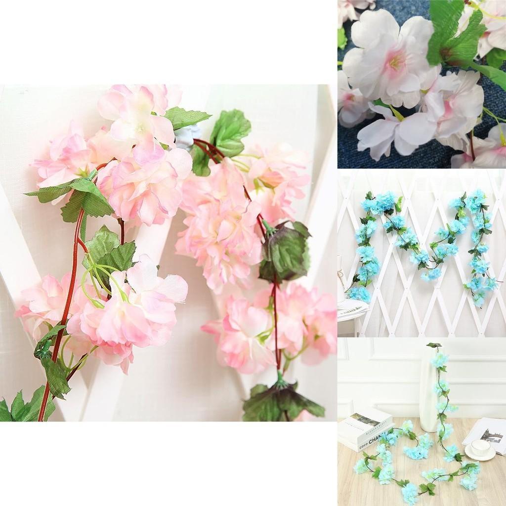 Lifelike Silk Cherry Flowers Garland For Weddings And Home Decoration 2.2m