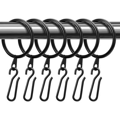 Amyhill 60 Pieces 1.26 Inch Metal Drapery Curtain Rings Hanging Rings with 60 Pieces Metal Curtain Pin Hooks for Drapes Window Door Shower(30 mmBlack)