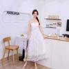 Can Be Dyed, White Suspender Dress, Lace Jacquard, Slim Fit, Figure Style, Ethnic Style Medium and Long Dress