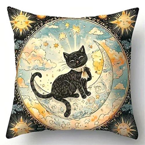 Monika Chen Unisex Tarot Cat Decorative Pillowcase, Material Living Room Sofa Backrest Car Pillowcase Home Decoration