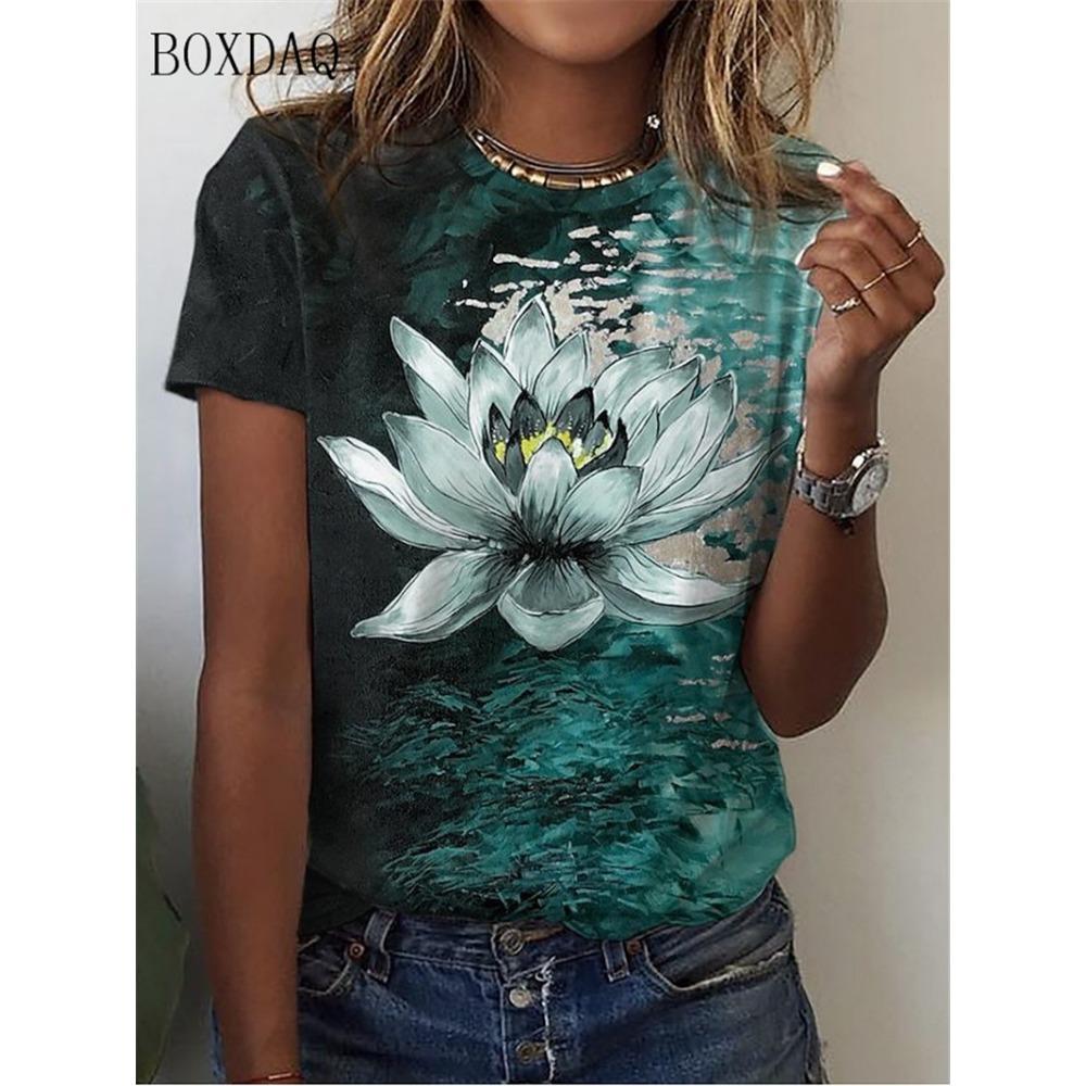 Women Floral T-Shirts Summer Short Sleeve 3D Flower Print Street Tie-dye Ladies Tees O-Neck Casual Tops