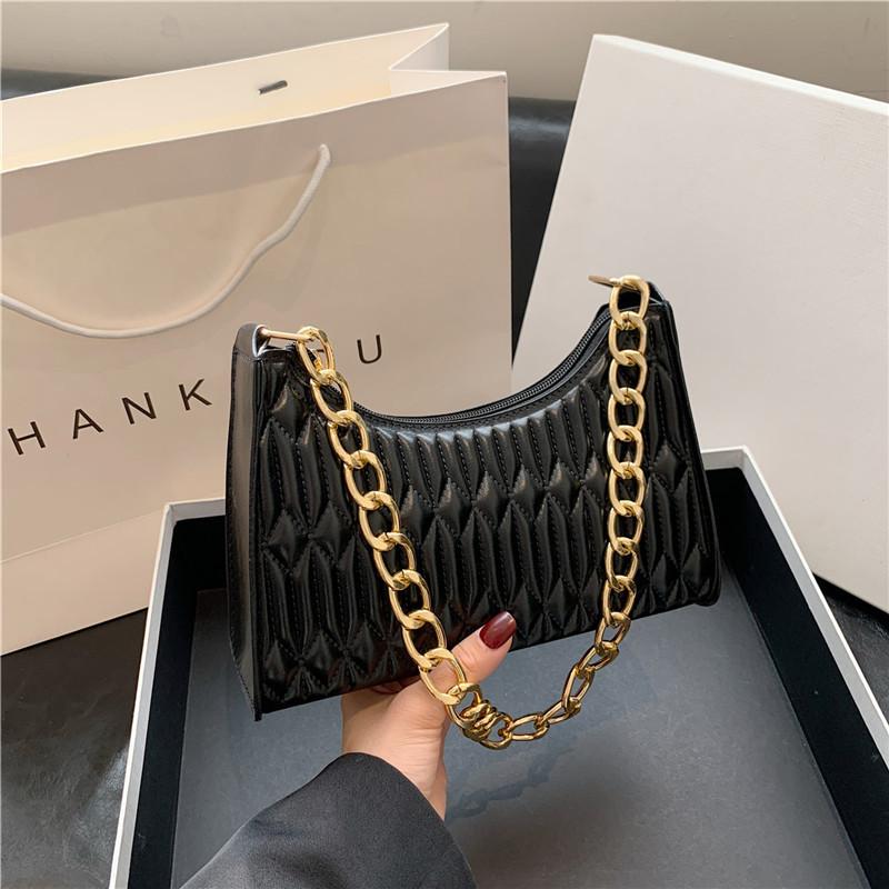 Bag Women'S Fashion Small Square Bag Niche Embroidery Thread Shoulder Bag Chain Versatile Underarm Small Square Bag Tide