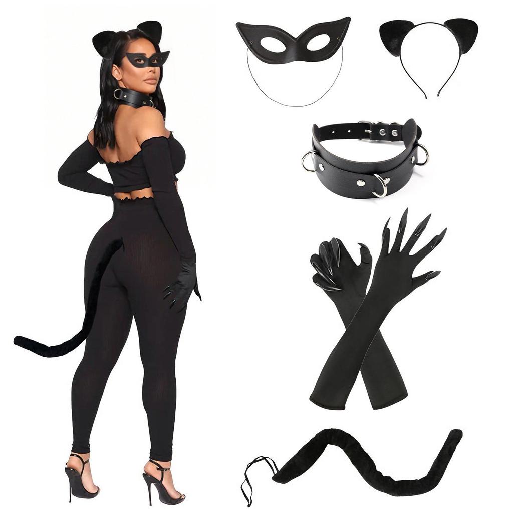 Halloween Sexy Catwoman Cosplay Set: Cat Ears & Tail Accessories