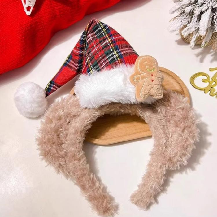 Plush Christmas Headband Festival Bear Hairhoop with Santa Hat Family Gathering Headhoop Holiday Party Props Hairband