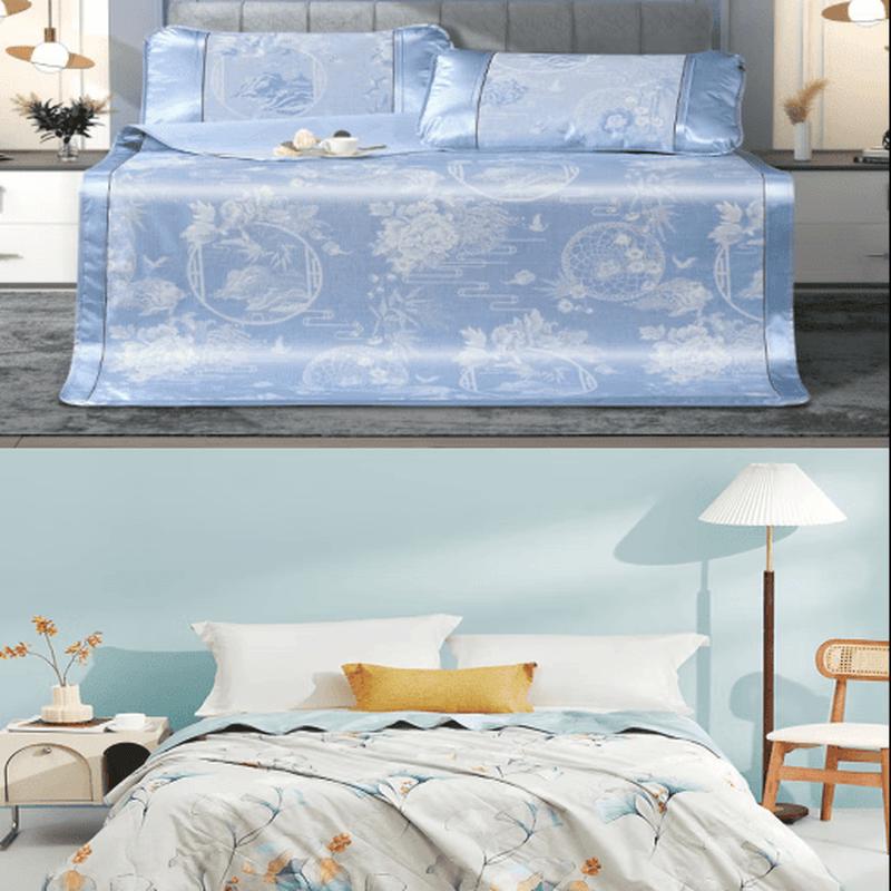 Luolai Summer Bedding Set with Ice Silk Mat & Cotton Quilt