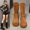 Women Western Cowgirl Boots Fashion Belt Buckle Shoes Autumn Winter Thick Heel Women's Mid Calf Booties  Women Shoes