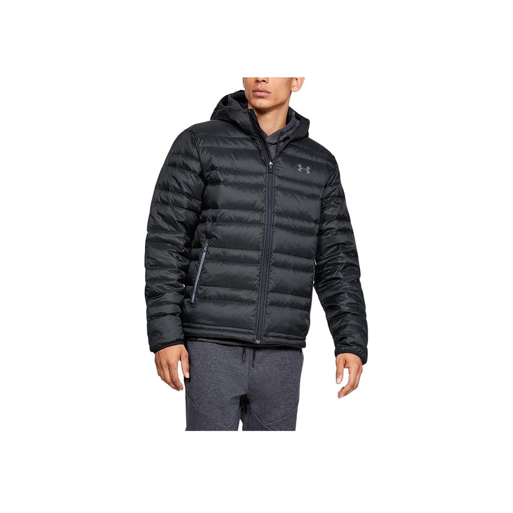 Under Armour Warm Training Solid Color Sports Hooded Down Jacket Men Outerwear Black 1342738-001