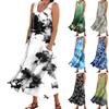 Abito casual da donna in cotone e lino, senza maniche, a tinta unita, con tasche