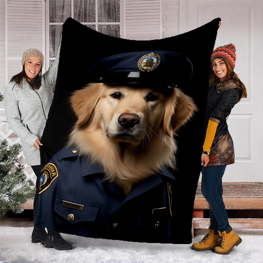 1pc Police Dog Print Outdoor Soft Polyester Flannel Throw Blanket Versatile for All Seasons , Soft , Cozy , Warm All Season Quilted Throw ,