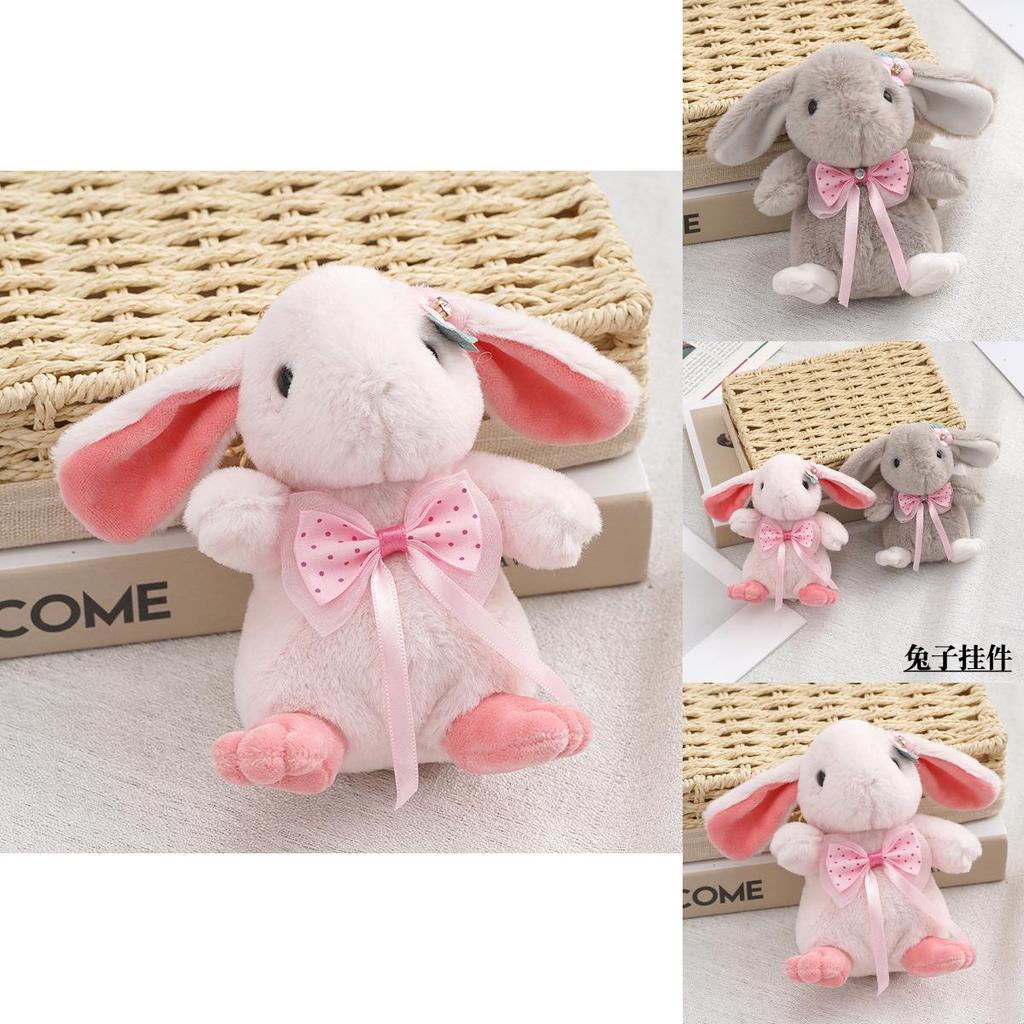 Adorable Bow Tie Rabbit Plush Keychain Cute Soft Bunny Backpack Charm 14cm