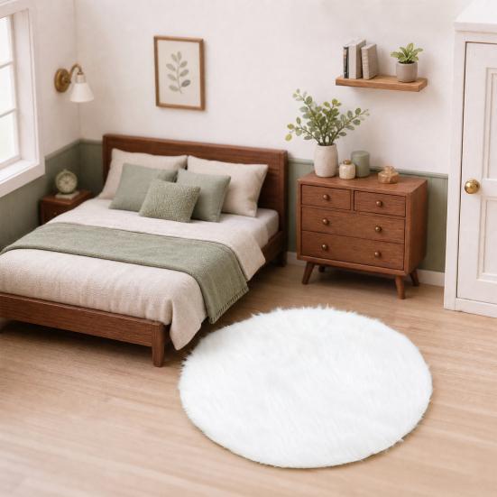 Mini Ev Kilim, 1:12 Ölçekli Minyatür Peluş Yuvarlak Halı, Döşeme Aksesuarları için Küçük Bebek Evi Zemin Matı, Mikro Peyzaj Dekorasyonu