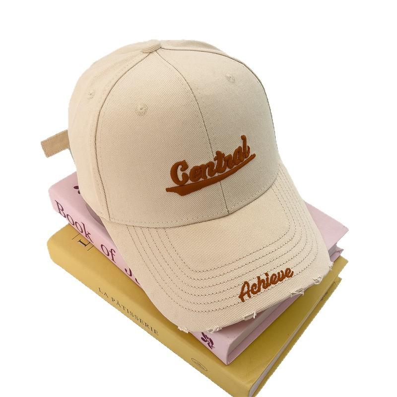 Letter Embroidered Hard Top Big Head Circumference Baseball Hat for Women Trendy Versatile Wide Brim Showing Face Small Sun Protection Baseball Cap