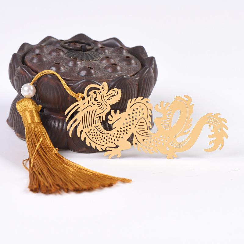 Brass Hollow-out Dragon & Phoenix Bookmarks - Chinese Style, Creative Cultural Gifts
