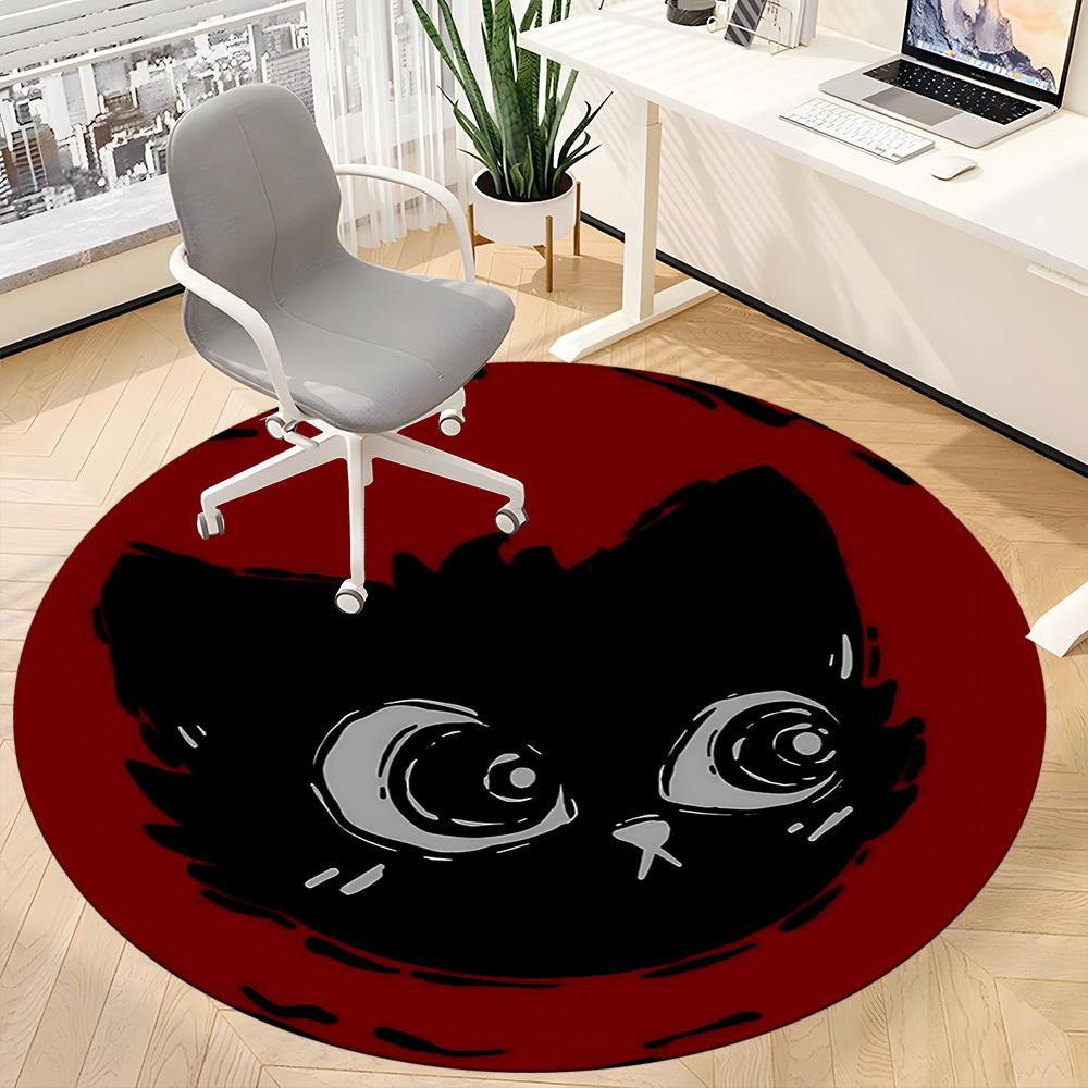 1pc Night Cat Office Round Area Rug, Indoor Mat Suitable ForOffice, Under Office Chairs Bedroom Living Room Home Decor, Room Deco q123