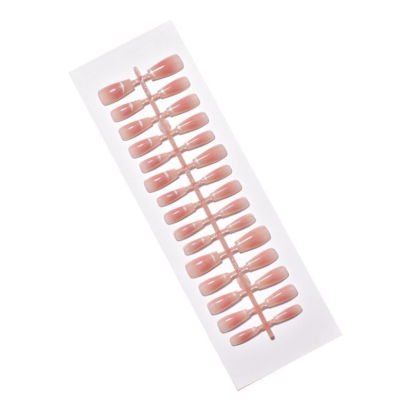 2024 French Nude Cat Eye Medium T-Style Wearable Nail Tips - 30 Pre-Made Pieces