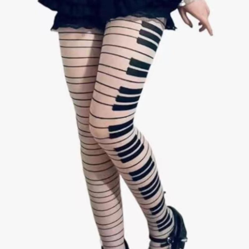 Women Sexy Piano Stockings Female Black White Thigh High Stocking Ultra Thin Transparent Pantyhose Free Size