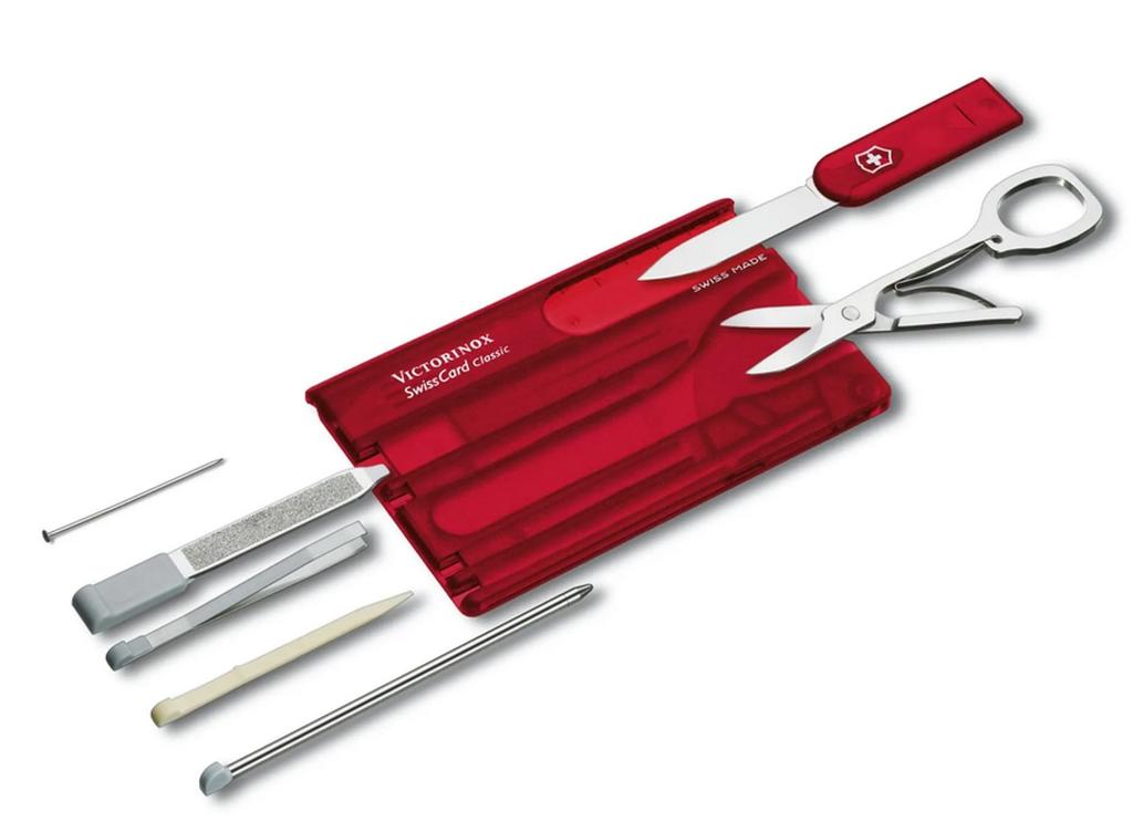 Victorinox Swiss Card Classic Translucent Red Swiss Army Knife Multifunctional Stationery Stationery Scissors Ballpoint Pen Included Swiss Made