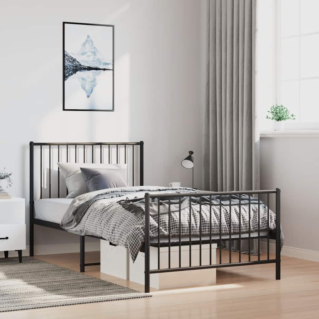 Vidaxl Struttura Letto in Metallo con Testiera e Pediera, Nera, 100X190Cm